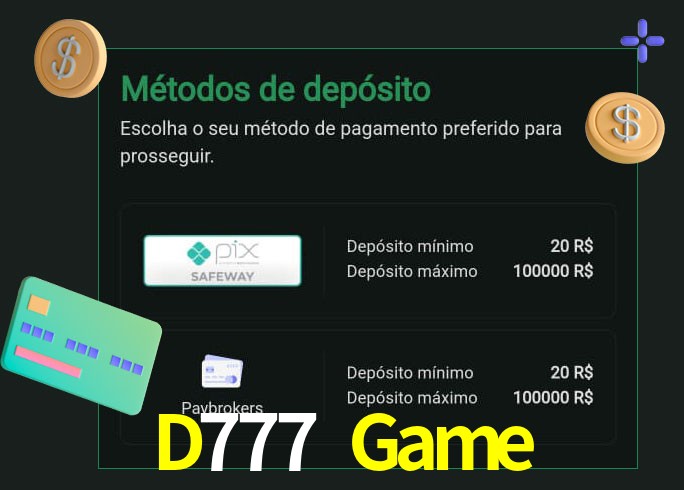 O cassino D777 Game oferece uma grande variedade de métodos de pagamento